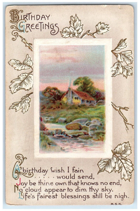 c1910's Birthday Greetings House River Monticello IN Hand Cancel RFD Postcard