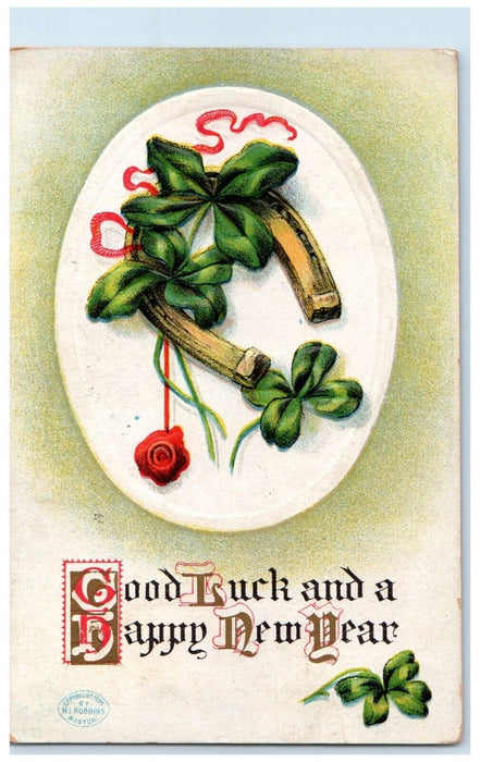 1909 New Year Shamrock Horseshoe Saint Mary's Indiana IN Embossed Postcard