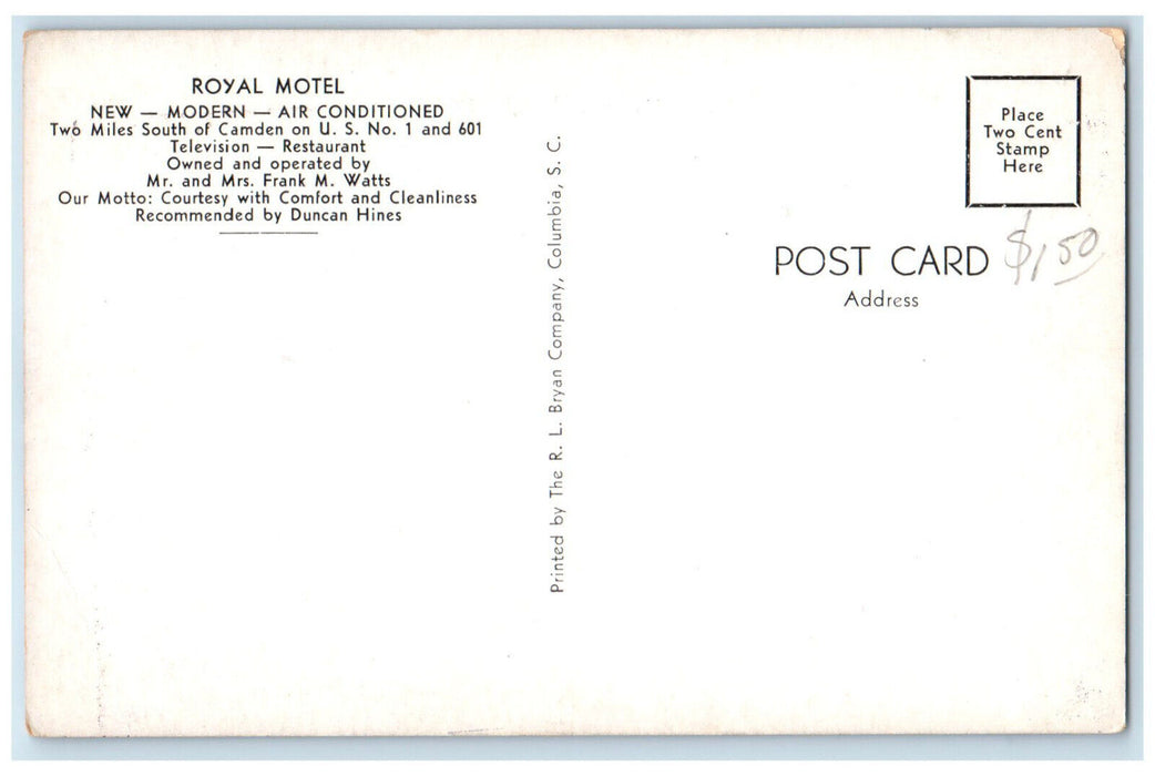 c1950's Front View of Royal Motel Camden Maine ME Vintage Unposted Postcard