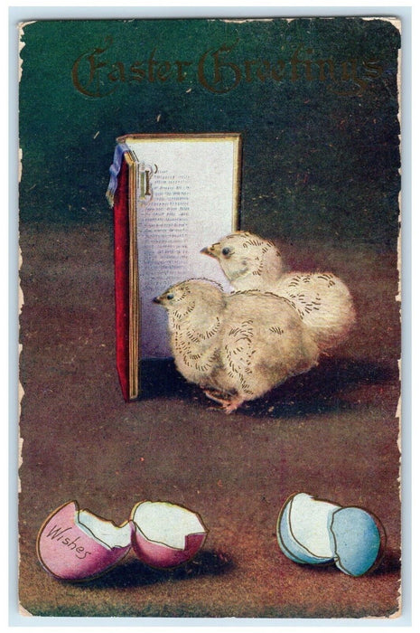 1910 Easter Greetings Hatched Eggs Chicks Embossed South Canterbury CT Postcard