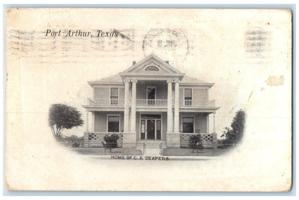 1908 Entrance Terrace View Home of C.F. Seafers Port Arthur Texas TX Postcard