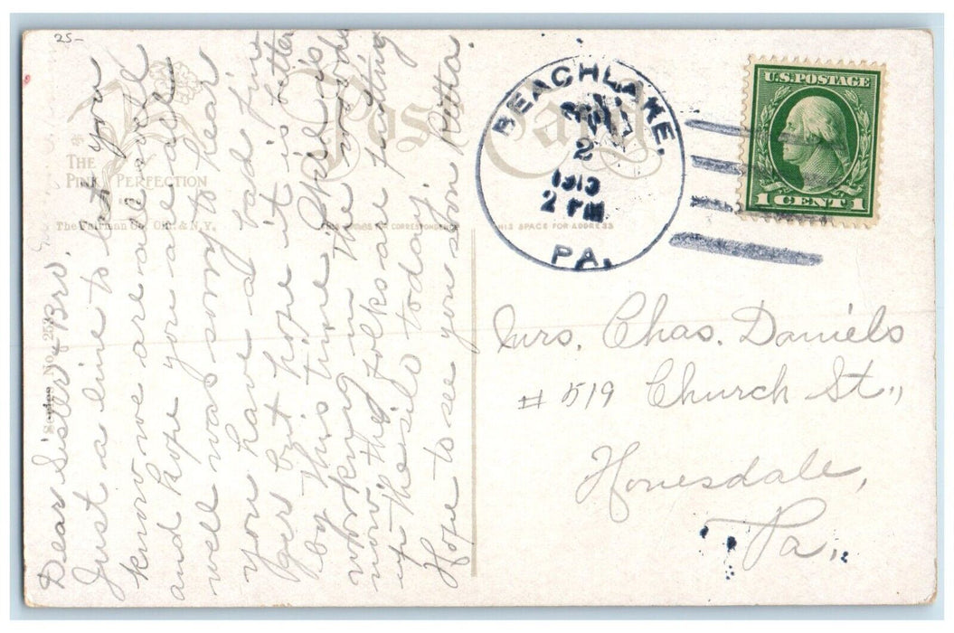 1915 House Riverside Boat Bridge Beach Lake Pennsylvania PA Antique Postcard