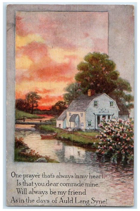 1915 House Riverside Boat Bridge Beach Lake Pennsylvania PA Antique Postcard