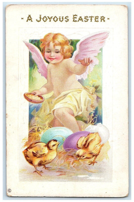 1913 Easter Angel Feeding Chicks Eggs Nest Texico Illinois IL Antique Postcard