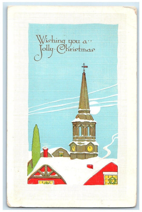 1914 Christmas House Church Winter Embossed Paris Illinois IL Antique Postcard