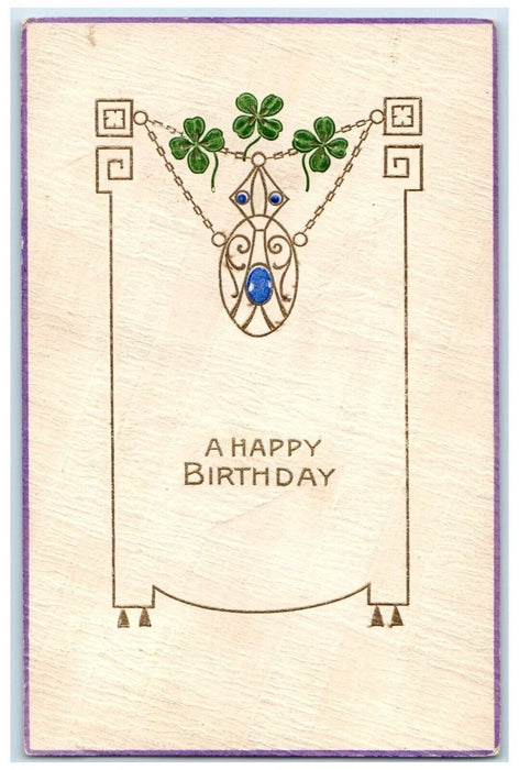 1908 Happy Birthday Shamrocks Embossed Steward Illinois IL Antique Postcard