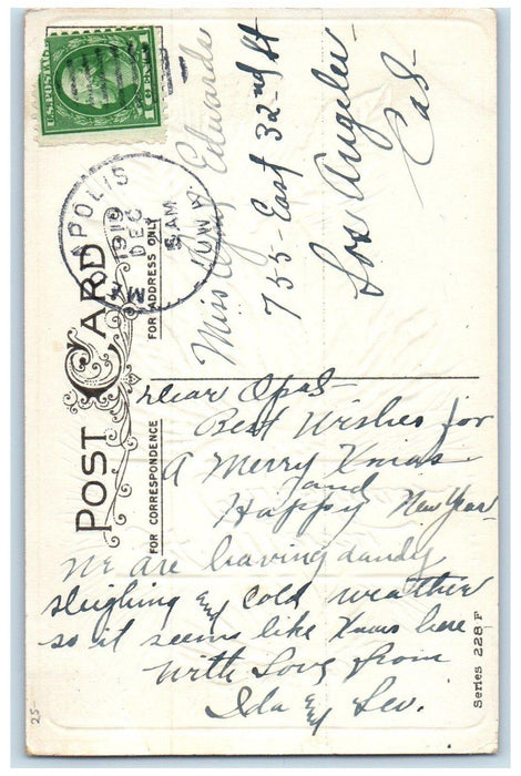 1915 Merry Christmas Poinsettia Flowers Embossed Mediapolis Iowa IA Postcard