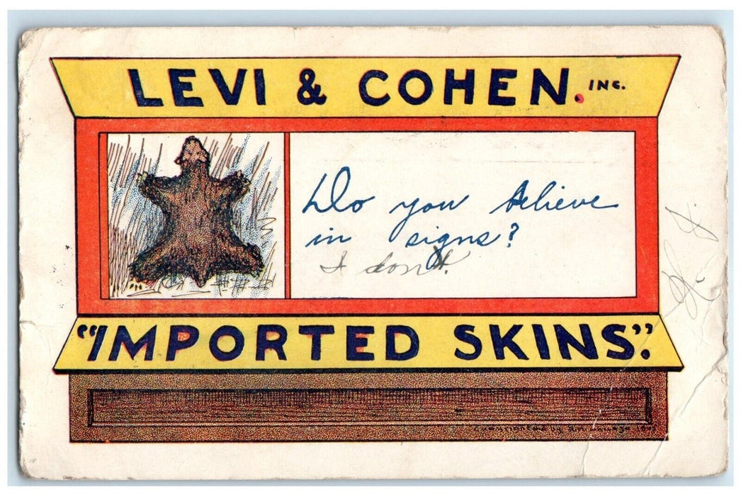 1907 Levi & Cohen Imported Skins Humbold Iowa IA Posted Antique Postcard