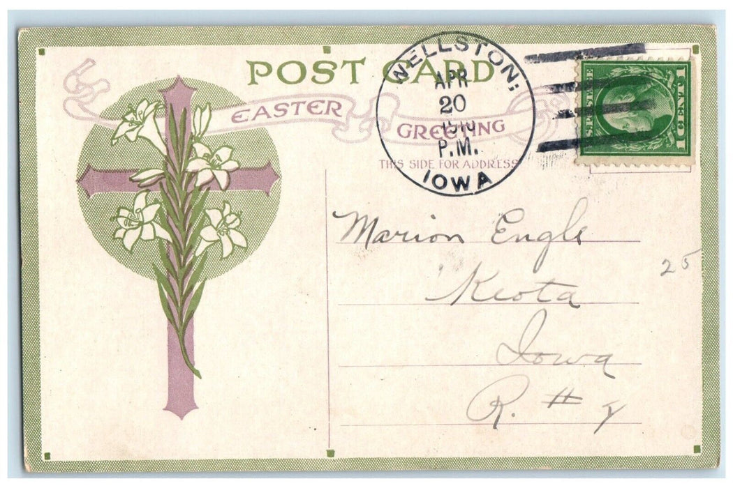 1910 Easter White Lilies Flowers Wellston Iowa IA Posted Antique Postcard