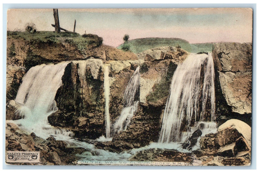 c1910 Water Falls On The Way To Cloudcroft New Mexico NM Hand Colored Postcard