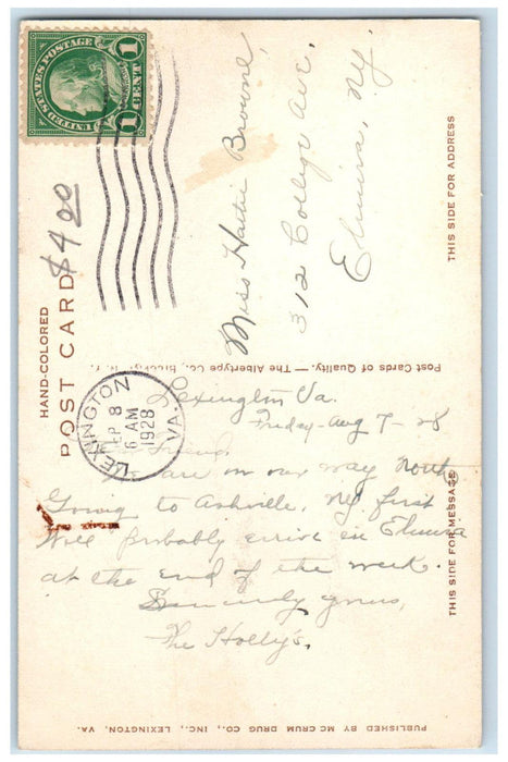 1928 Houdan's Washington Virginia Military Ins Lexington VA Handcolored Postcard