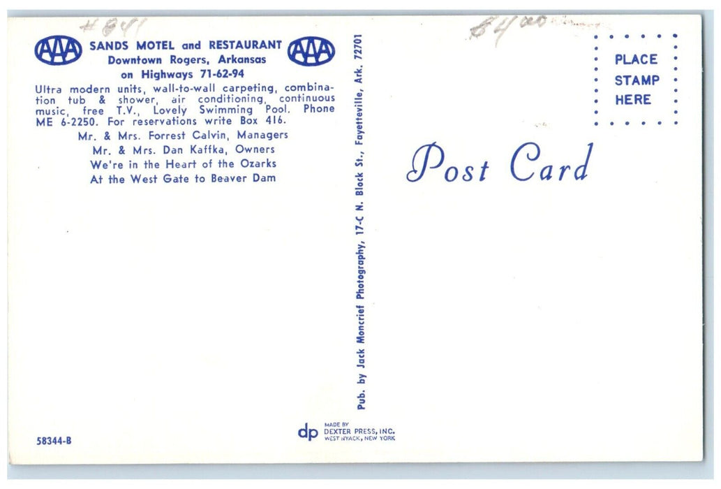 c1960's Sands Motel And Restaurant Rogers Arkansas AR, Multiview Postcard