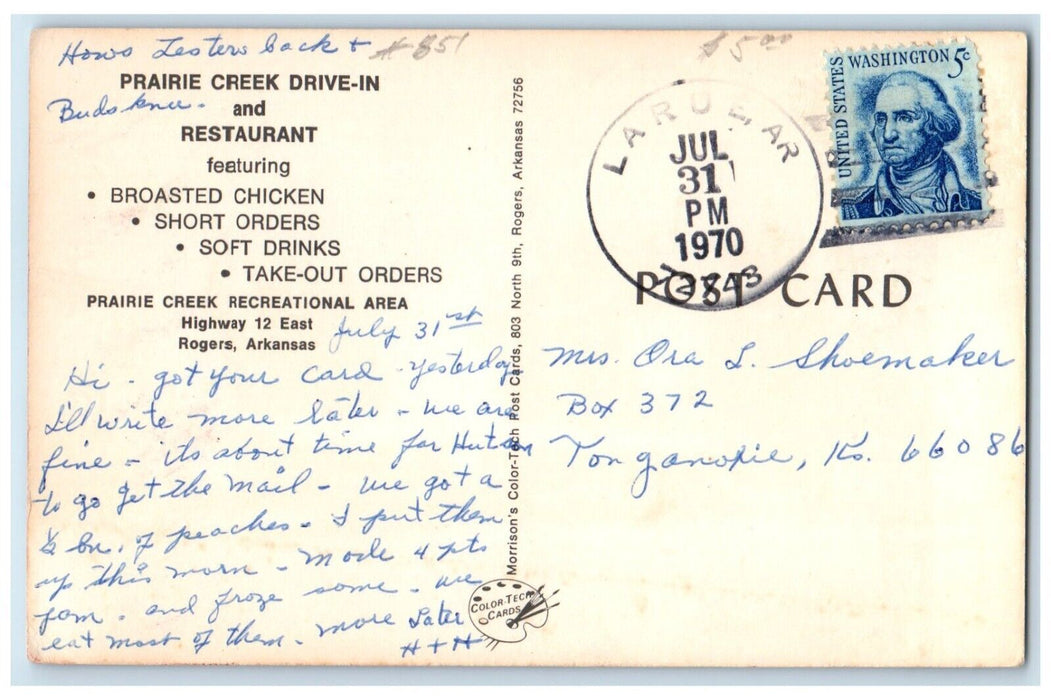 1970 Prairie Creek Drive In And Restaurant Rogers Larue Arkansas AR Postcard