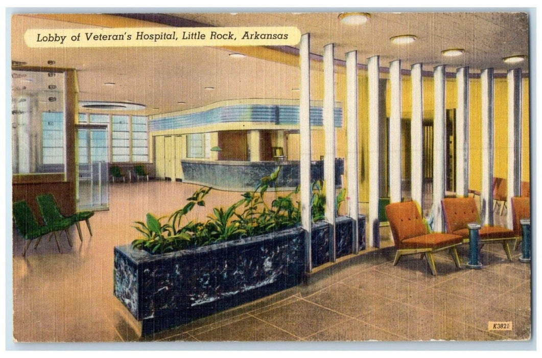 1952 Lobby Of Veteran's Hospital Little Rock Arkansas AR Posted Vintage Postcard