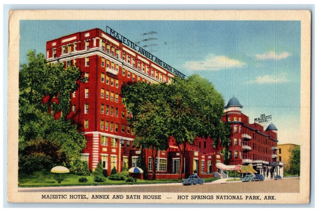 1943 Majestic Hotel Annex Bath House Hot Springs National Park AR Postcard