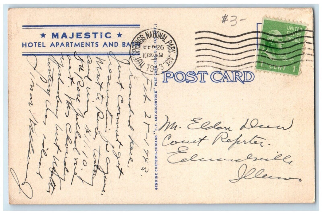1943 Majestic Hotel Annex Bath House Hot Springs National Park AR Postcard
