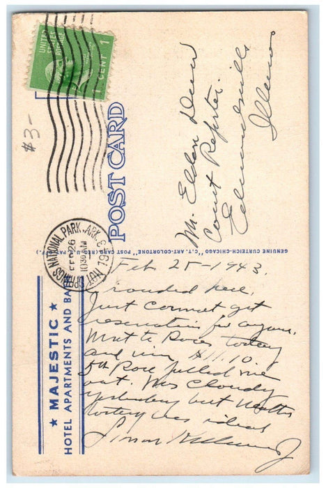 1943 Majestic Hotel Annex Bath House Hot Springs National Park AR Postcard