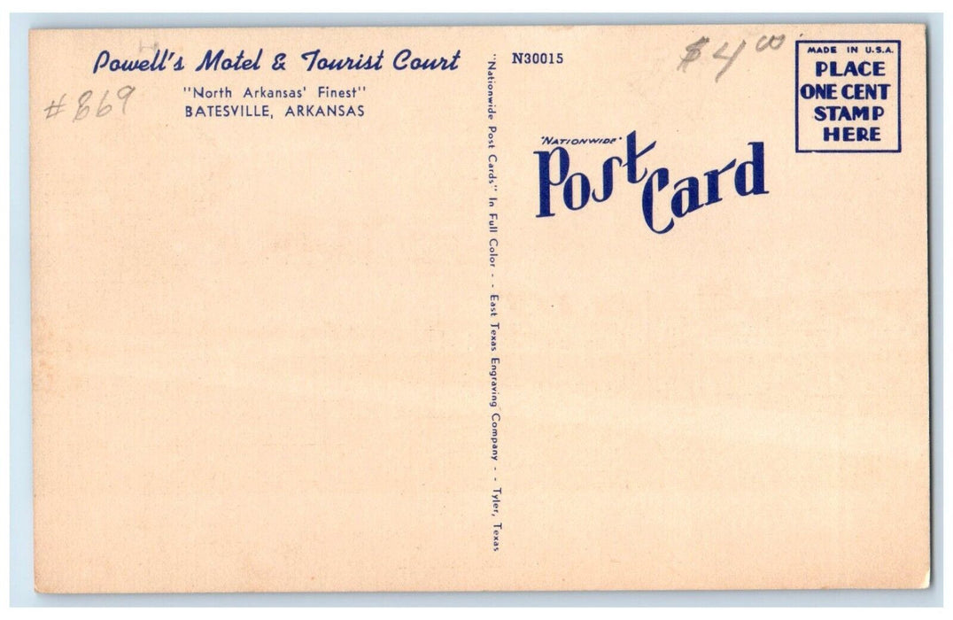 c1950's Powell's Motel & Tourist Court Batesville Arkansas AR Vintage Postcard
