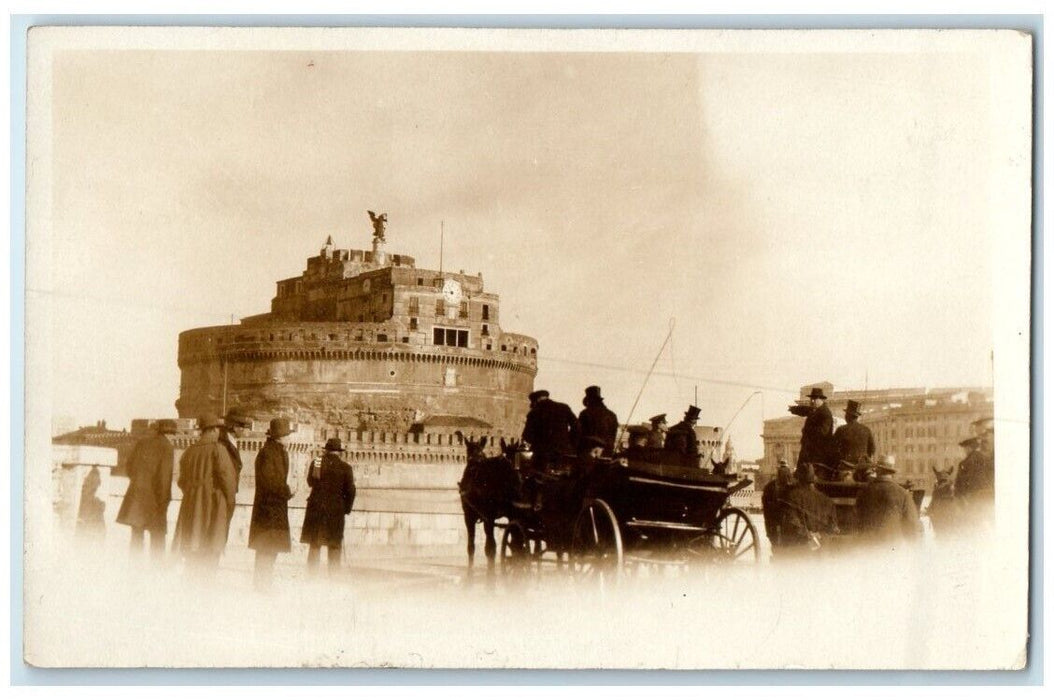 c1920's Castel Sant'Angelo Horse Wagon View Rome Italy RPPC Photo Postcard