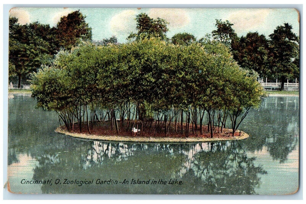 c1910 Zoological Garden-An Island Lake River Trees Cincinnati Ohio OH Postcard