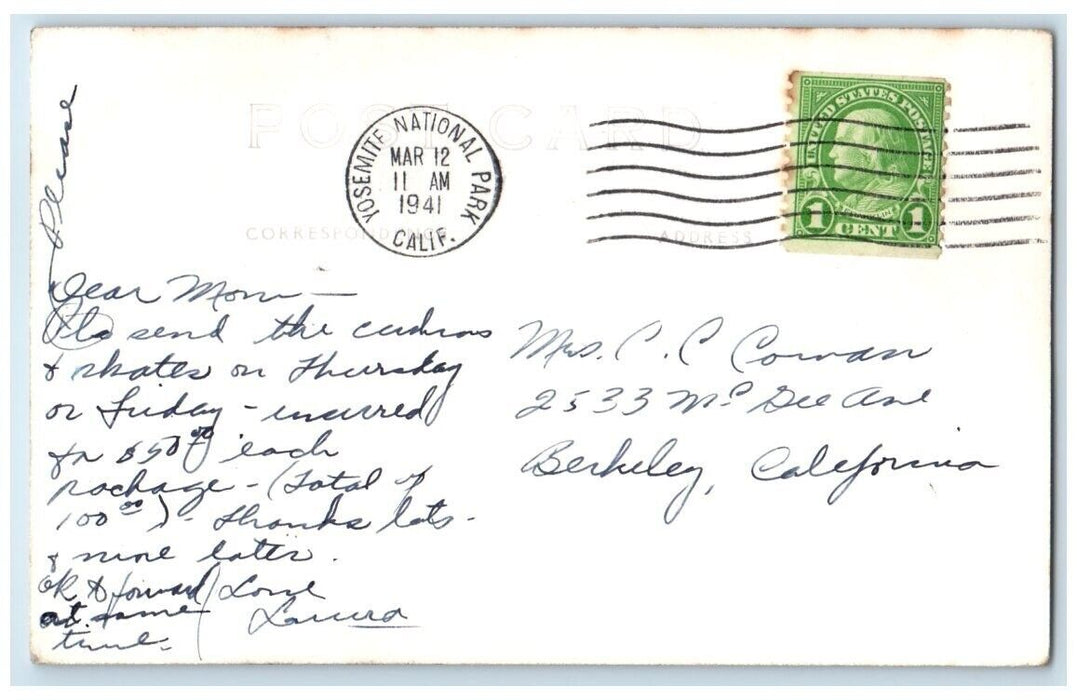 1941 Badger Pass Ski School Pennant Snow View Yosemite CA RPPC Photo Postcard
