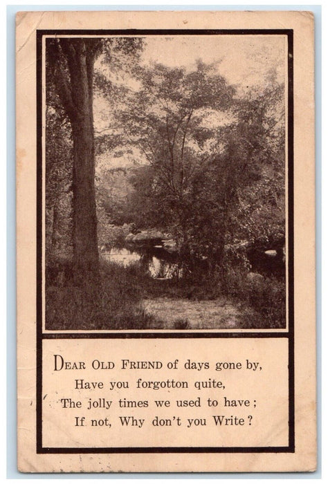 1910 Old Friends Message Forest River Scene Rutland Iowa IA Antique Postcard