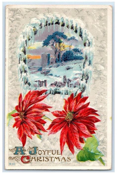 1914 Christmas Poinsettia Flowers Winter Embossed Mound Valley KS Postcard