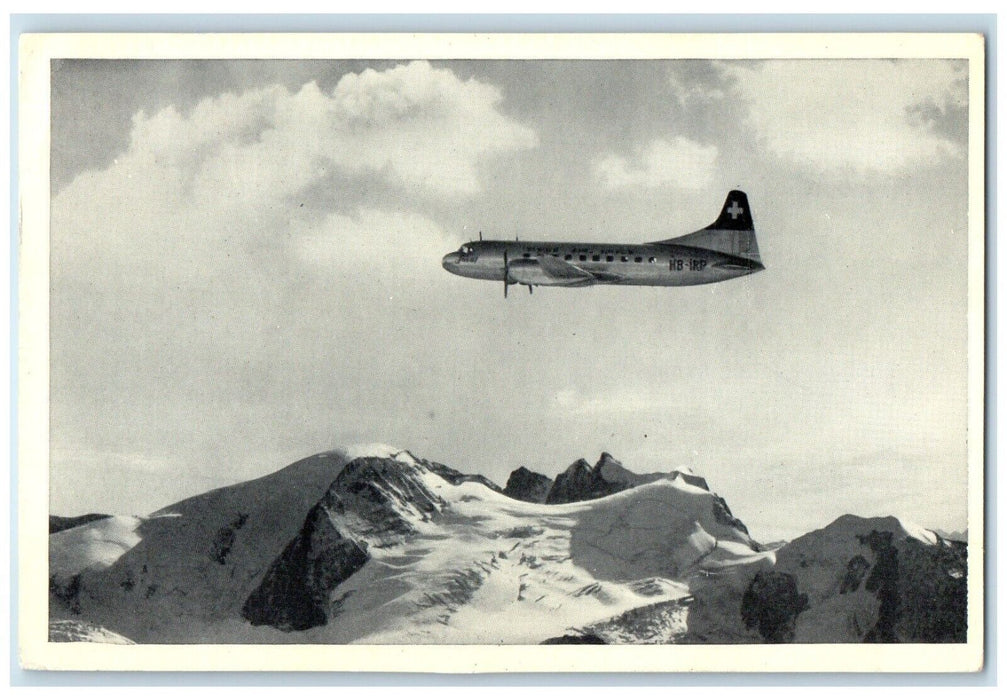 1953 Swissair Airline Of Switzerland Convair Liner Airplane Winter Postcard