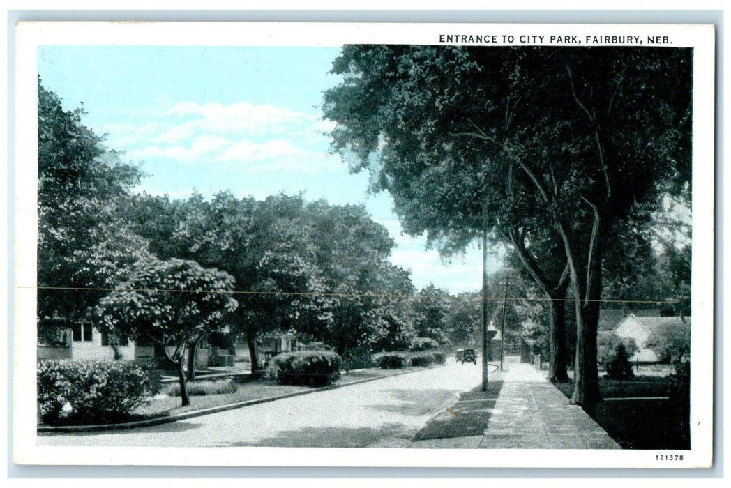 c1930's Entrance to City Park Fairbury Nebraska NE Vintage Postcard