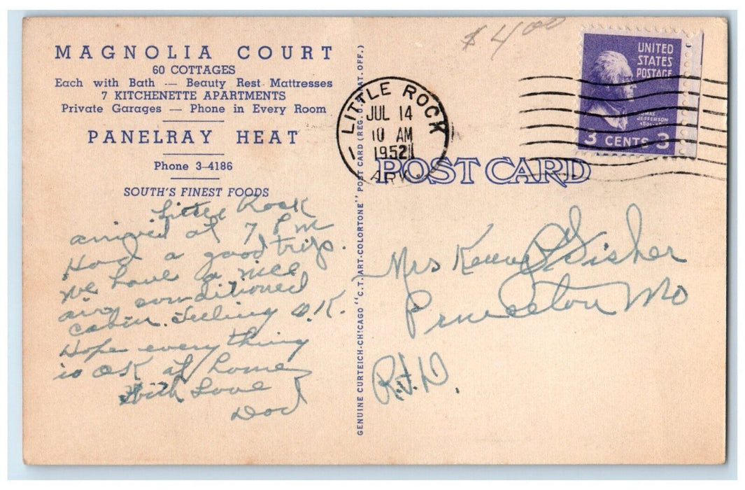 1952 Magnolia Court Roadside Flowers Tree Little Rock Arkansas AR Postcard