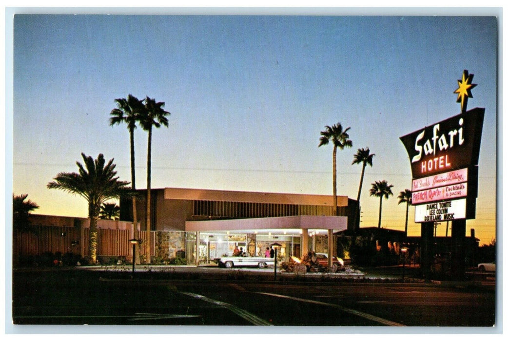 c1950's Safari Hotel Car Roadside Palm Trees Scottsdale Arizona AZ Postcard