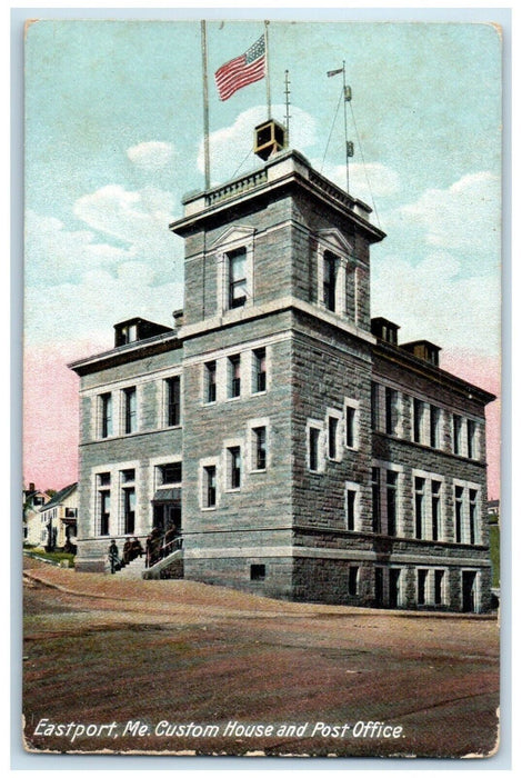 1909 Custom House and Post Office Eastport Maine ME Martin ME Postcard