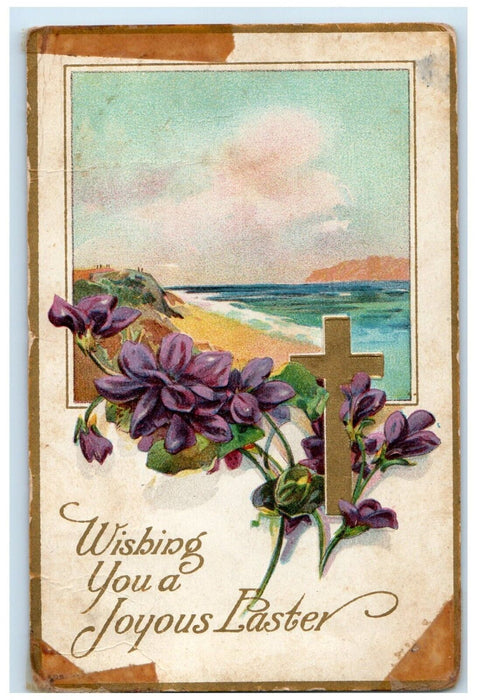 c1910 Wishing You a Joyous Easter Cross Flower Athelstan IA Embossed Postcard