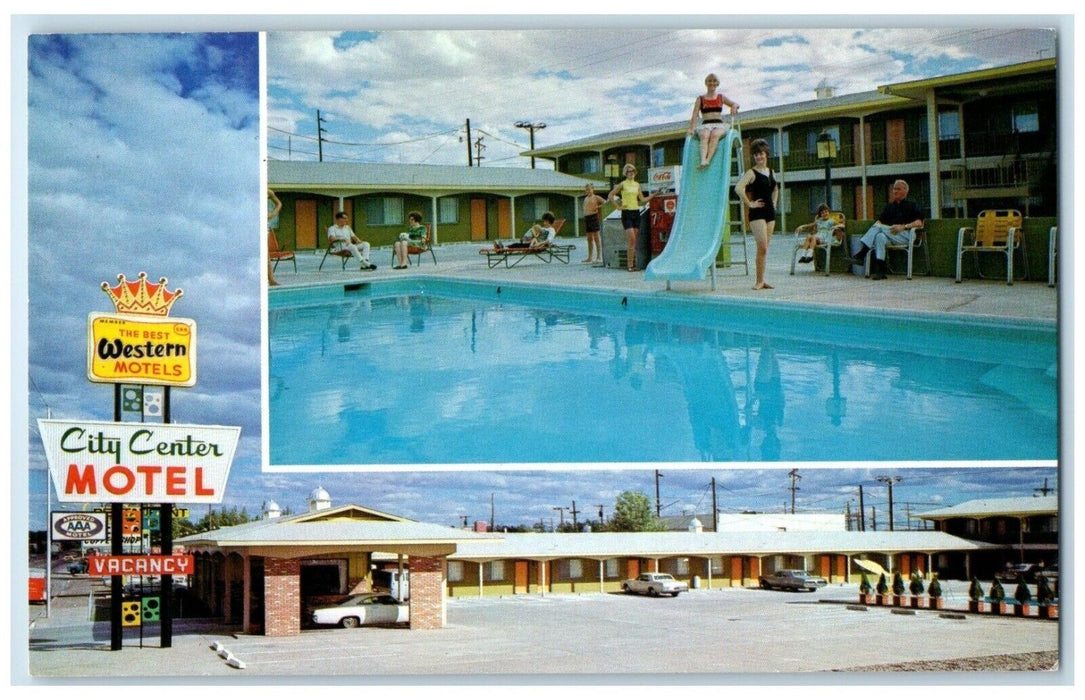 c1960's City Center Motel Cars Swimming Pool Holbrook Arizona AZ Postcard