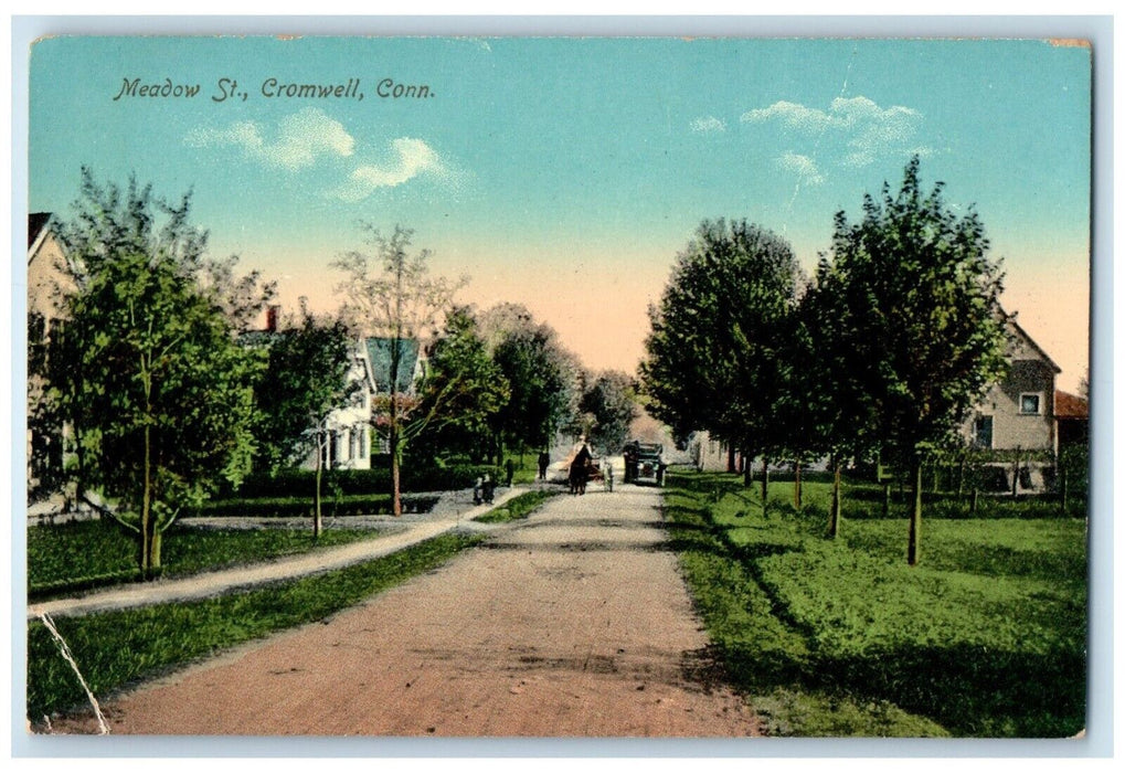 c1910 Meadow St Horse Carriage Classic Car Road Cromwell Connecticut CT Postcard