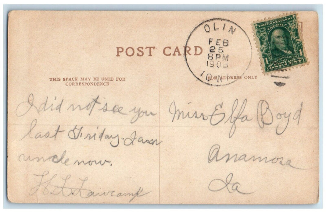 1908 The Old Village Blacksmith Olin Iowa IA Posted Antique Postcard
