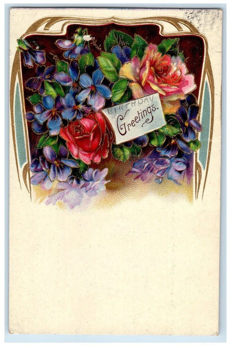 1908 Birthday Greetings Rutland Iowa IA Floral Antique Posted Postcard