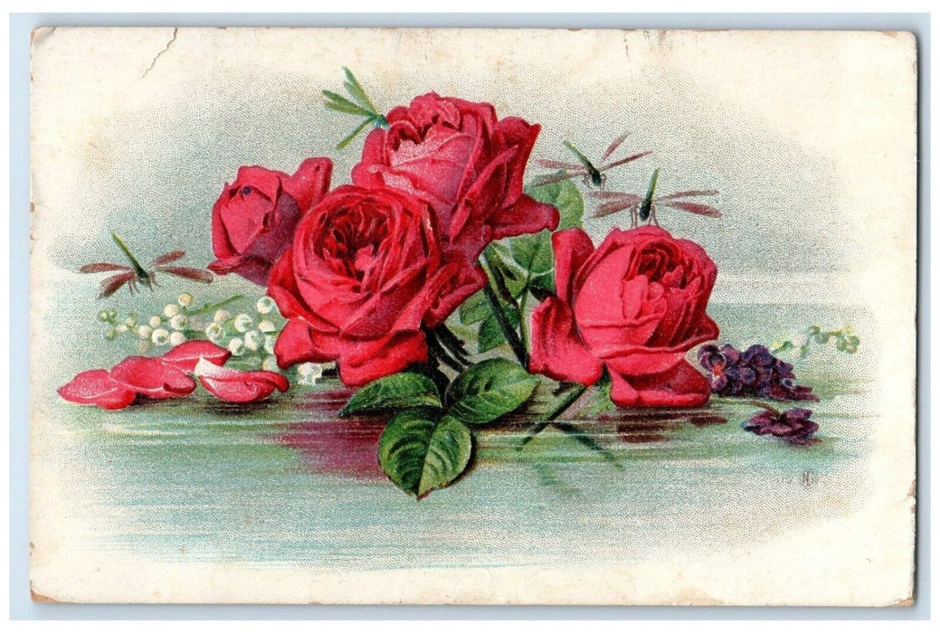 1920 Red Flower Leaves Holbrook Arizona AZ Antique Embossed Posted Postcard