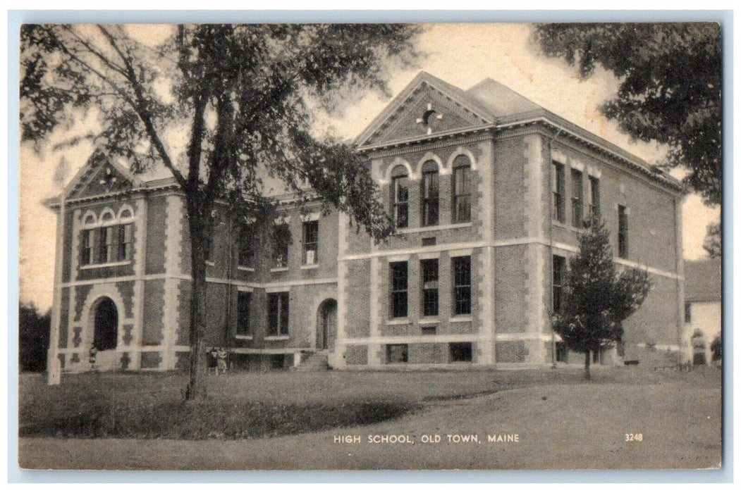 1910 Exterior View High School Building Old Town Maine Unposted Antique Postcard