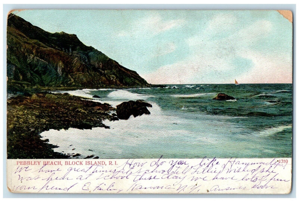 c1905 Pebbley Beach Sea Waves Rocks Mountain Block Island Rhode Island Postcard
