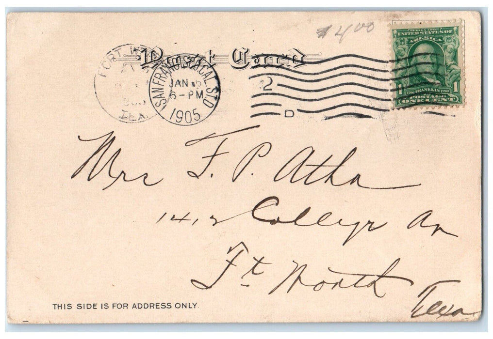 1905 Ferry Boat Leaving Oakland Slip San Francisco California CA Posted Postcard