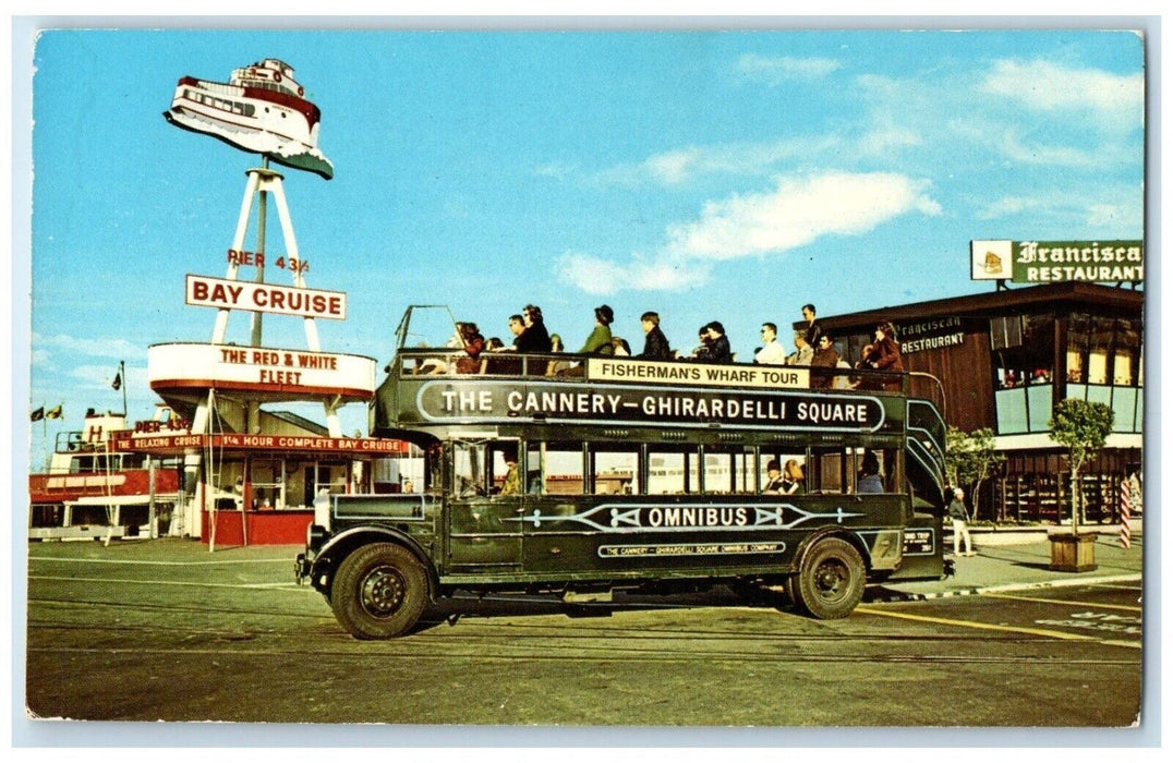 c1950's The Omnibus Decker Bus Bay Cruise Restaurant San Francisco CA Postcard