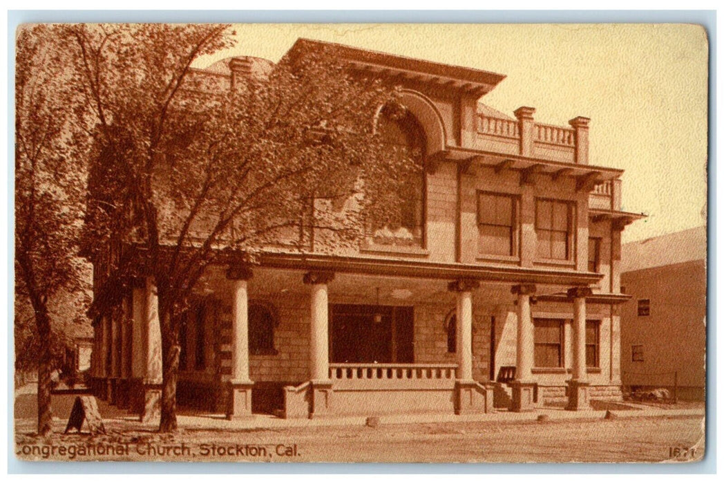 1910 Congregational Church Chapel Exterior Building Stockton California Postcard