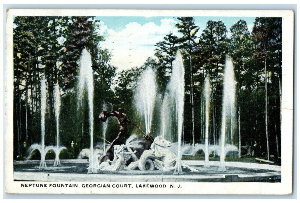 1934 Neptune Fountain Georgian Court Sculpture Lakewood New Jersey NJ Postcard