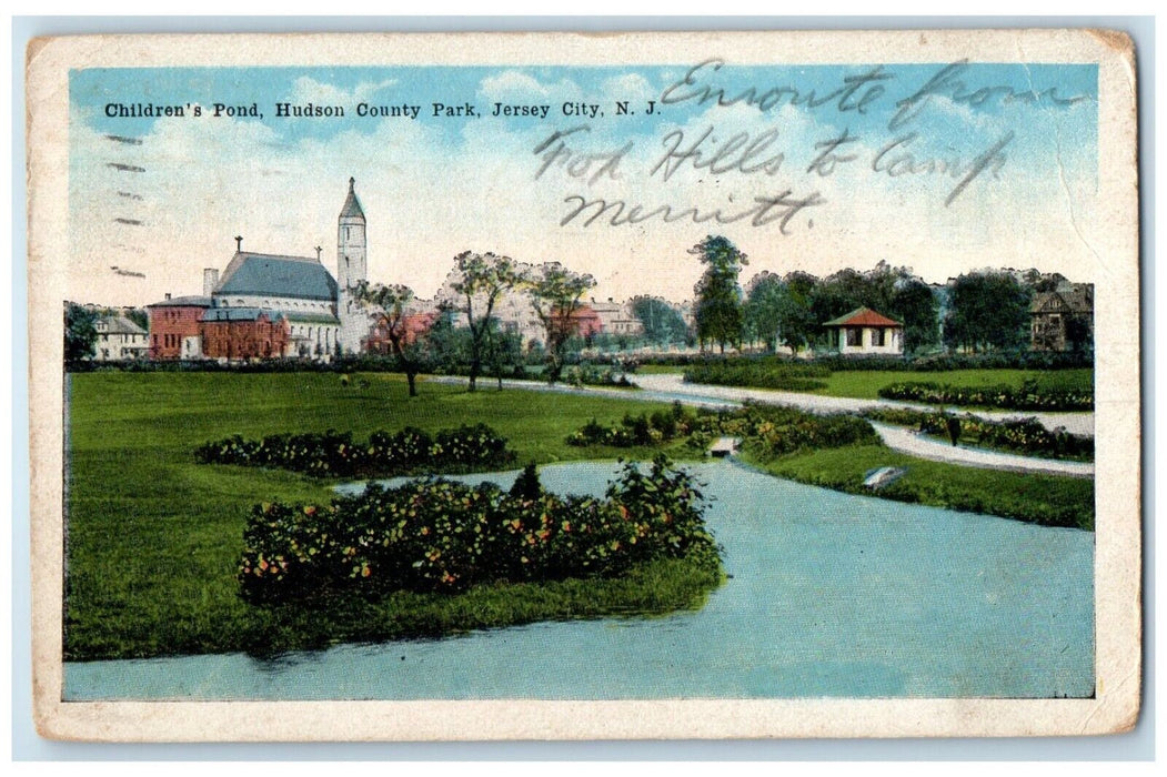 1919 Children's Pond Hudson County Park Jersey City New Jersey Vintage Postcard