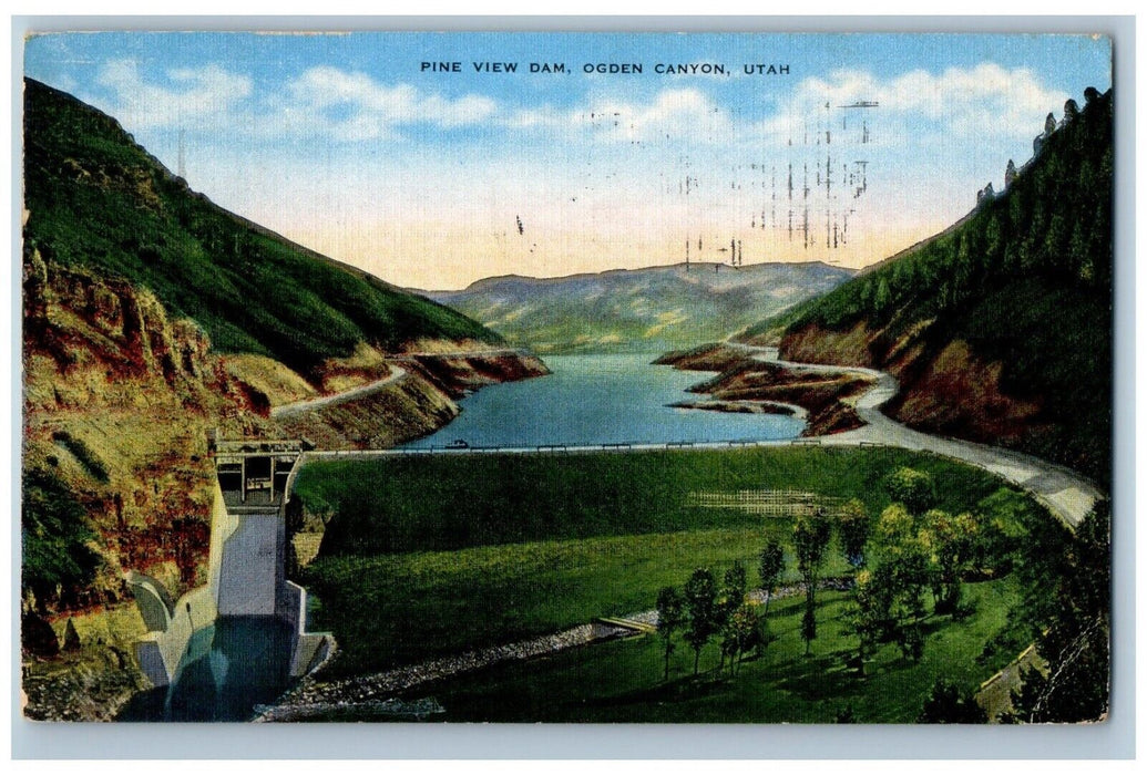 1954 Aerial Pine View Dam Mountain Trees Ogden Canyon Utah UT Vintage Postcard