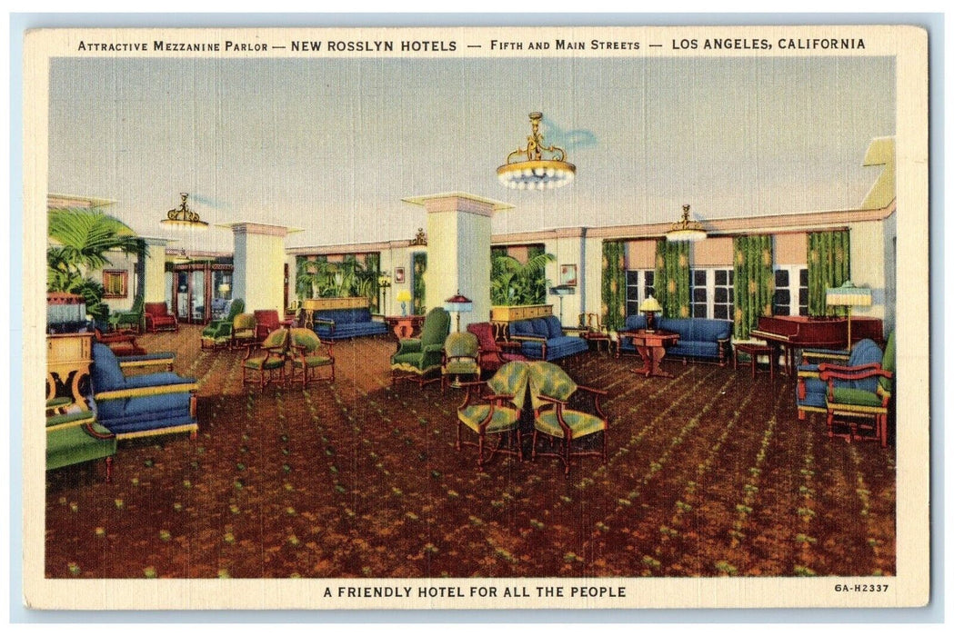 Mezzanine Parlor New Rosslyn Hotels Interior Los Angeles California CA Postcard