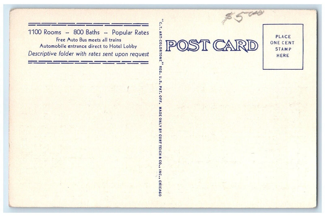 Mezzanine Parlor New Rosslyn Hotels Interior Los Angeles California CA Postcard
