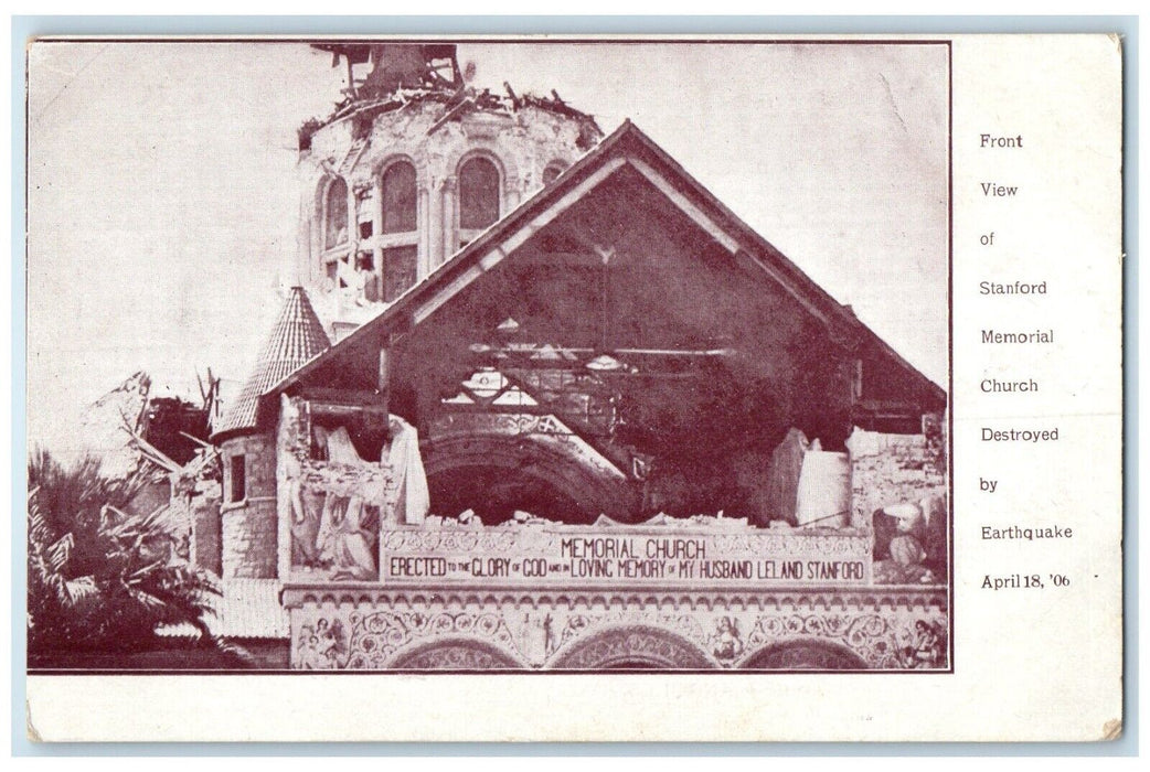 c1905 Front View Of Stanford Memorial Church Destroyed Earthquake CA Postcard