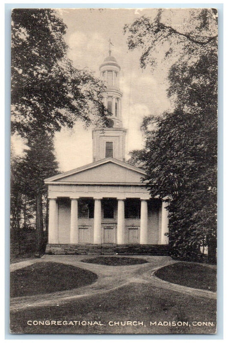 1940 Congregational Church Building Madison Connecticut Vintage Antique Postcard